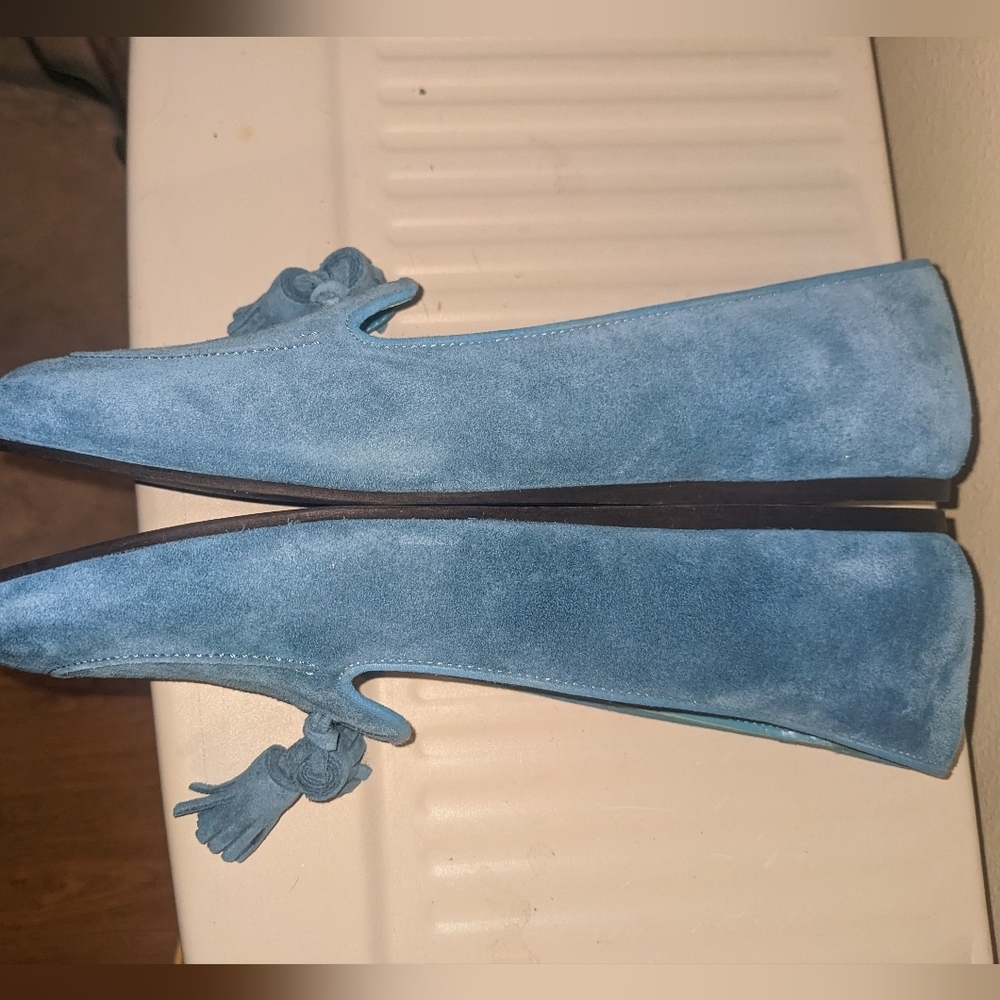 Charles Philip Milan Turquoise Blue Suede Tassel Loafers size 8.5​​ - Picture 10 of 15